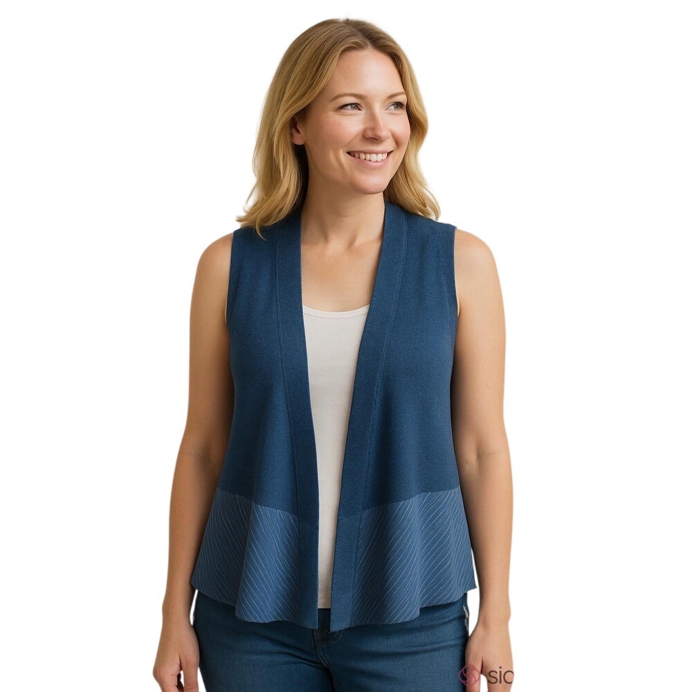 J JIL Linen Cotton Blend Pinstripe Asymetrical Open Sweater Vest Large Petite